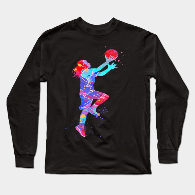 COLORFUL GIRL BASKETBALL PLAYER Long Sleeve T-Shirt by sailorsam1805